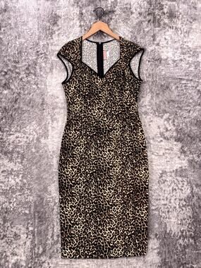Pinup Couture Dress Large Womens Leopard Retro Sheath Pencil